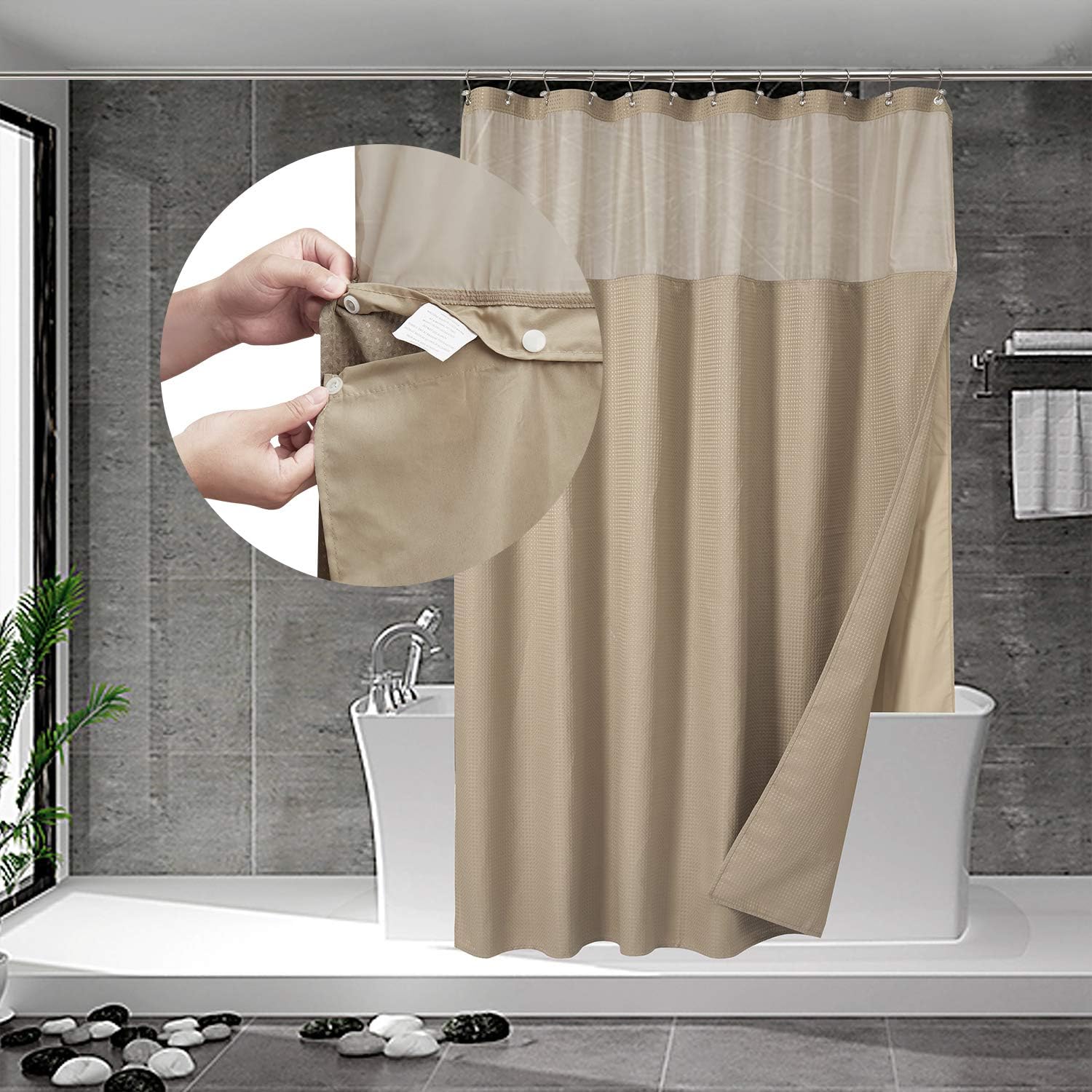 Waffle Waterproof Hotel Grade Bathroom Curtain with Hook