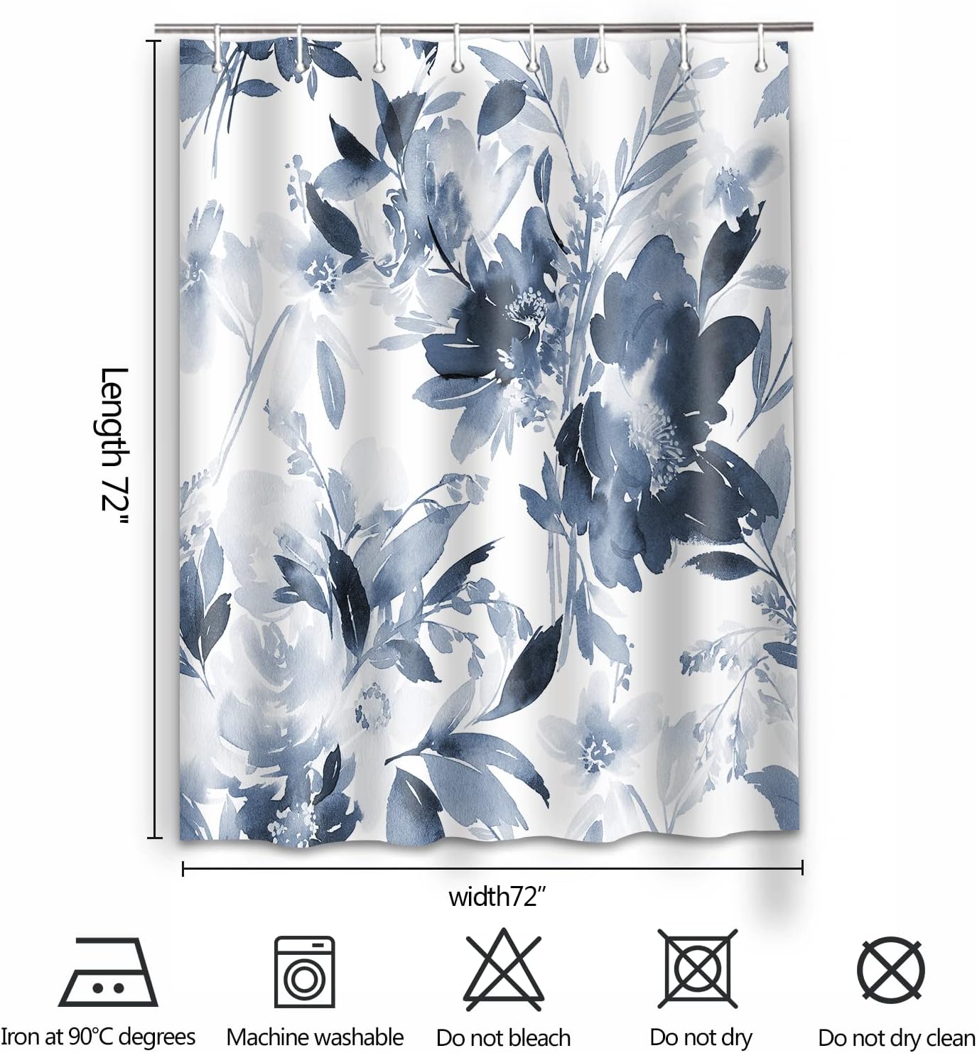 Watercolor Plant Leaves Floral Shower Curtain for Bathroom with Hooks