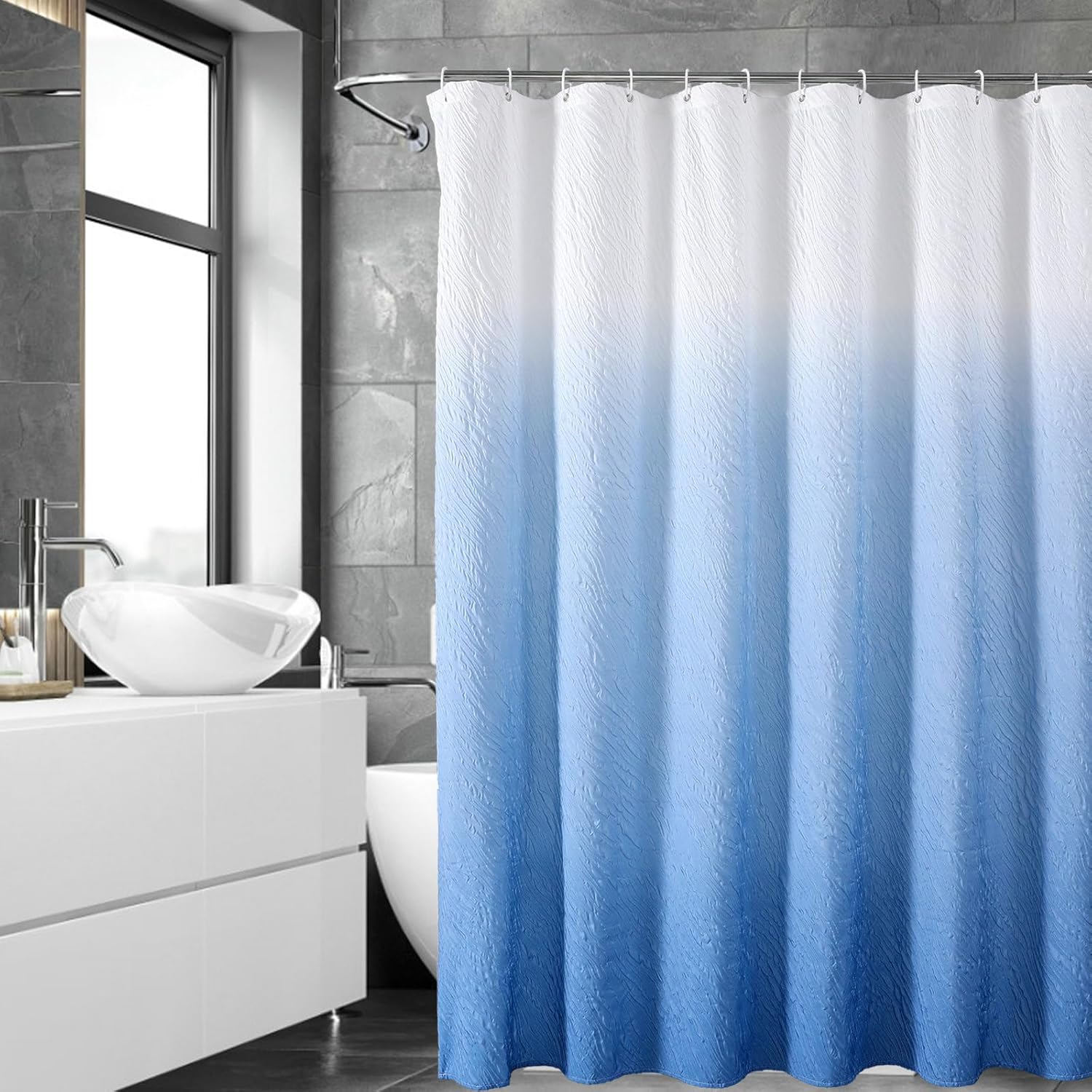 Gradient Bubbles Textured Shower Curtains With Hooks