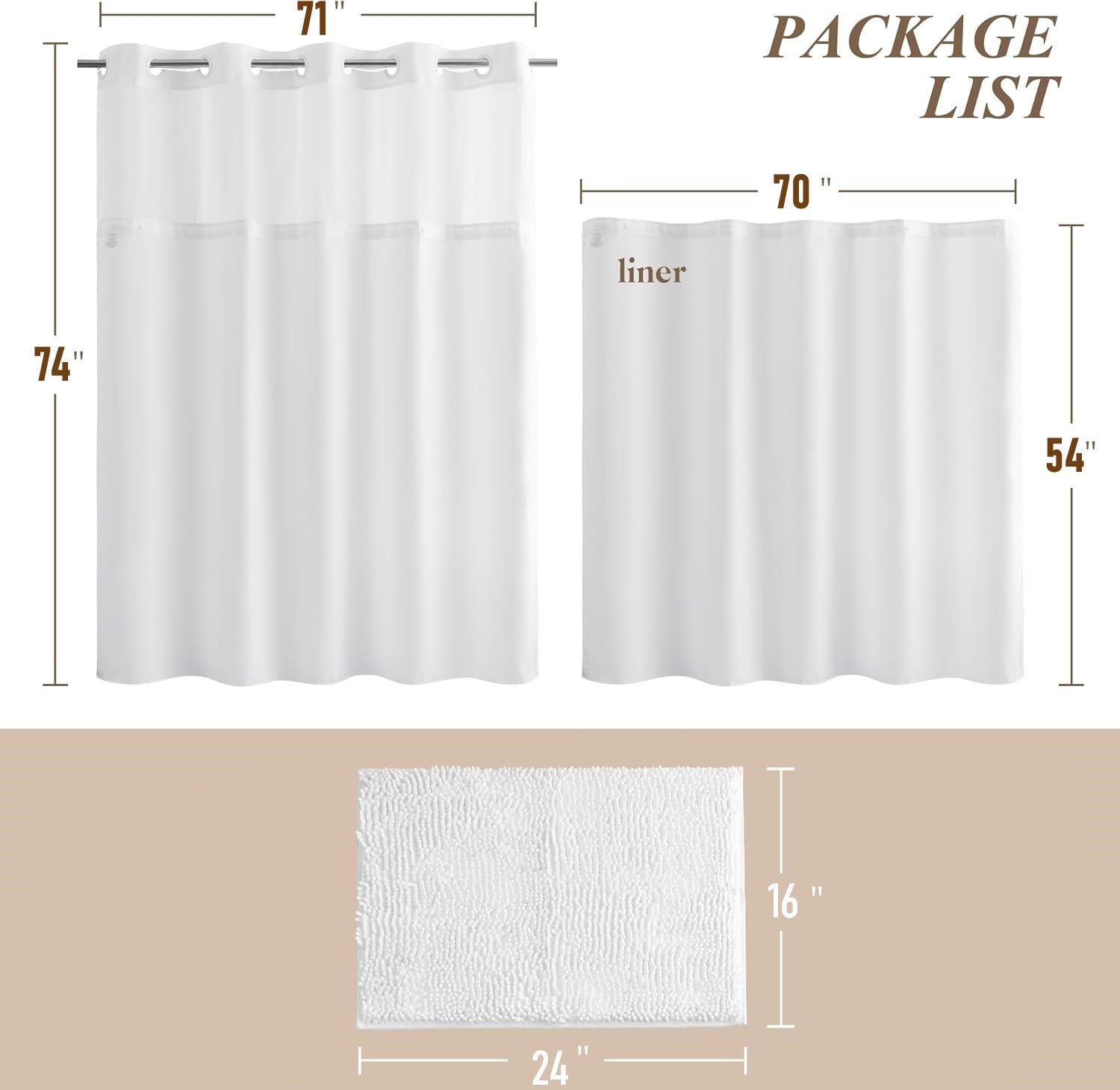 2 Pcs No Hook Shower Curtain With Bathroom Rugs