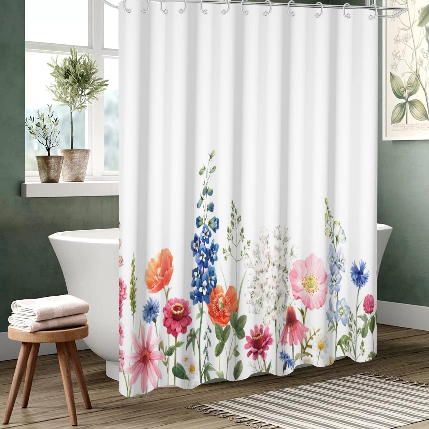 Zrodlmo™Floral Shower Curtain White Waterproof Bathroom