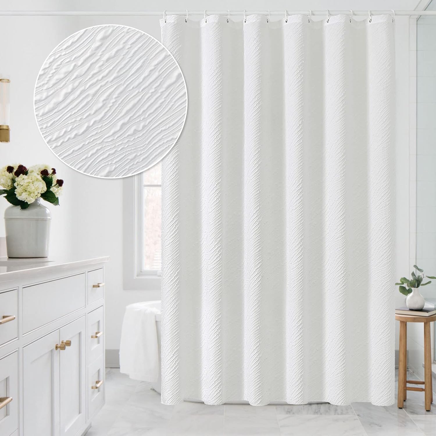 Gradient Bubbles Textured Shower Curtains With Hooks