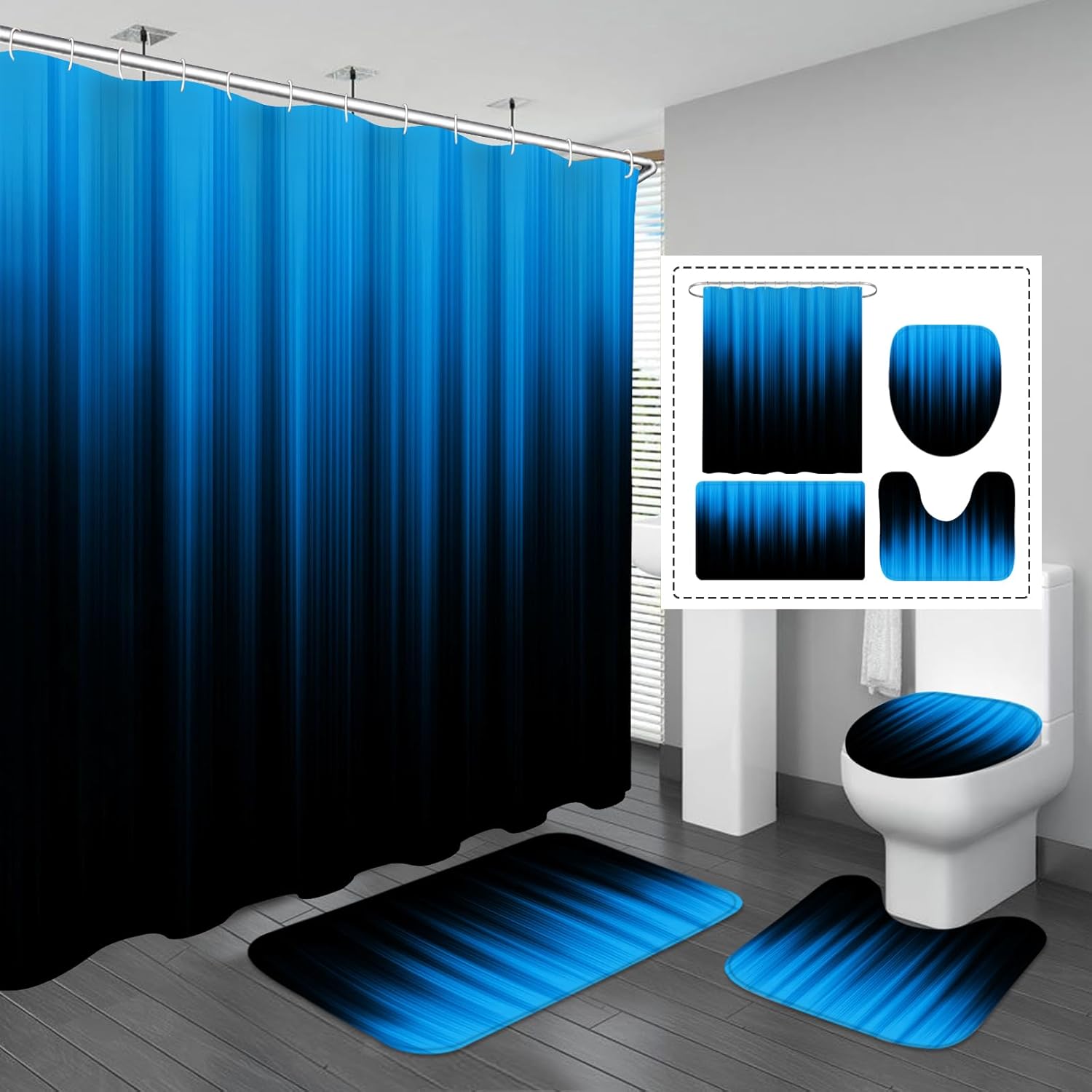 Zrodlmo™4 Pcs Gradient Shower Curtain Bathroom Set With Rugs