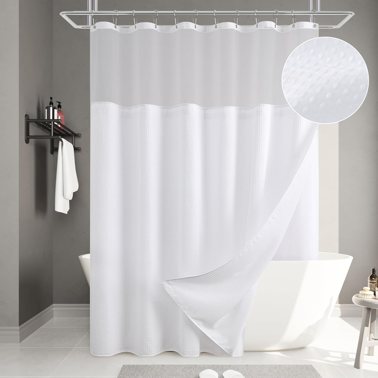 Waffle Waterproof Hotel Grade Bathroom Curtain with Hook