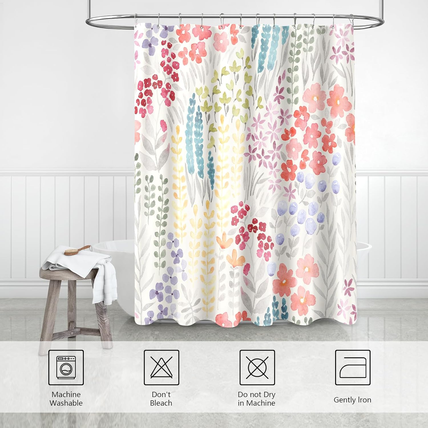 Zrodlmo™Colorful Wildflower Boho Shower Curtain With Hooks