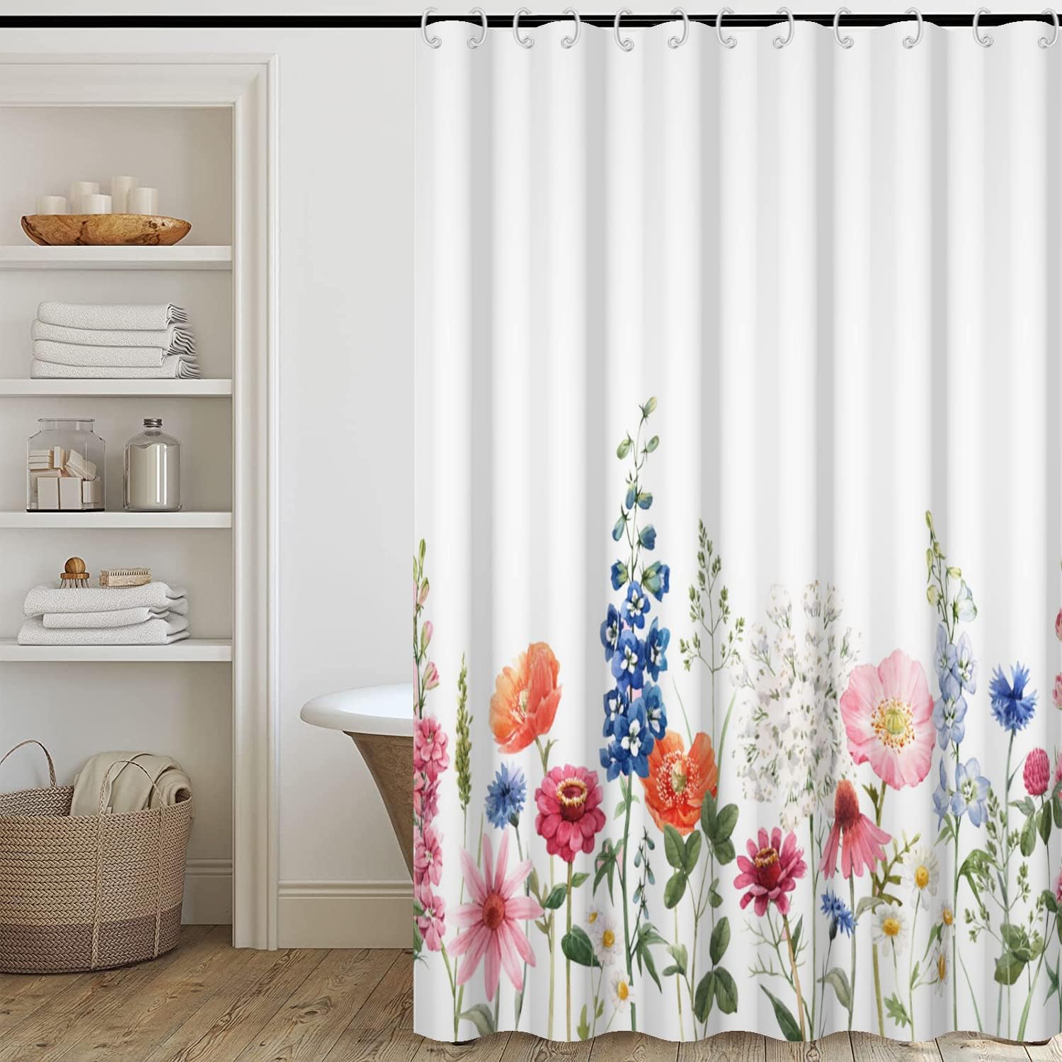 Zrodlmo™Floral Shower Curtain White Waterproof Bathroom