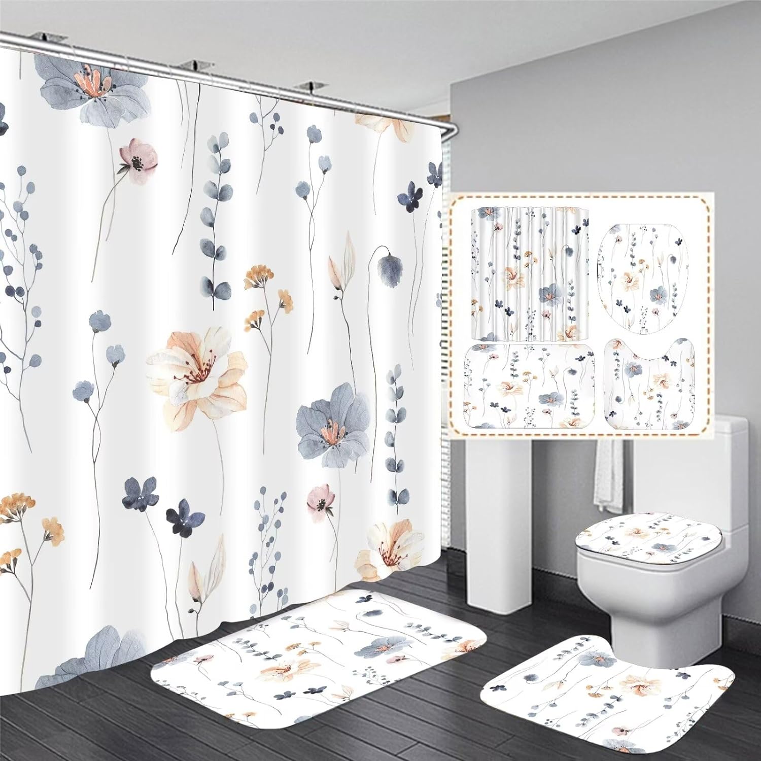 Zrodlmo™Ombre Shower Curtains and Bath Rug Set