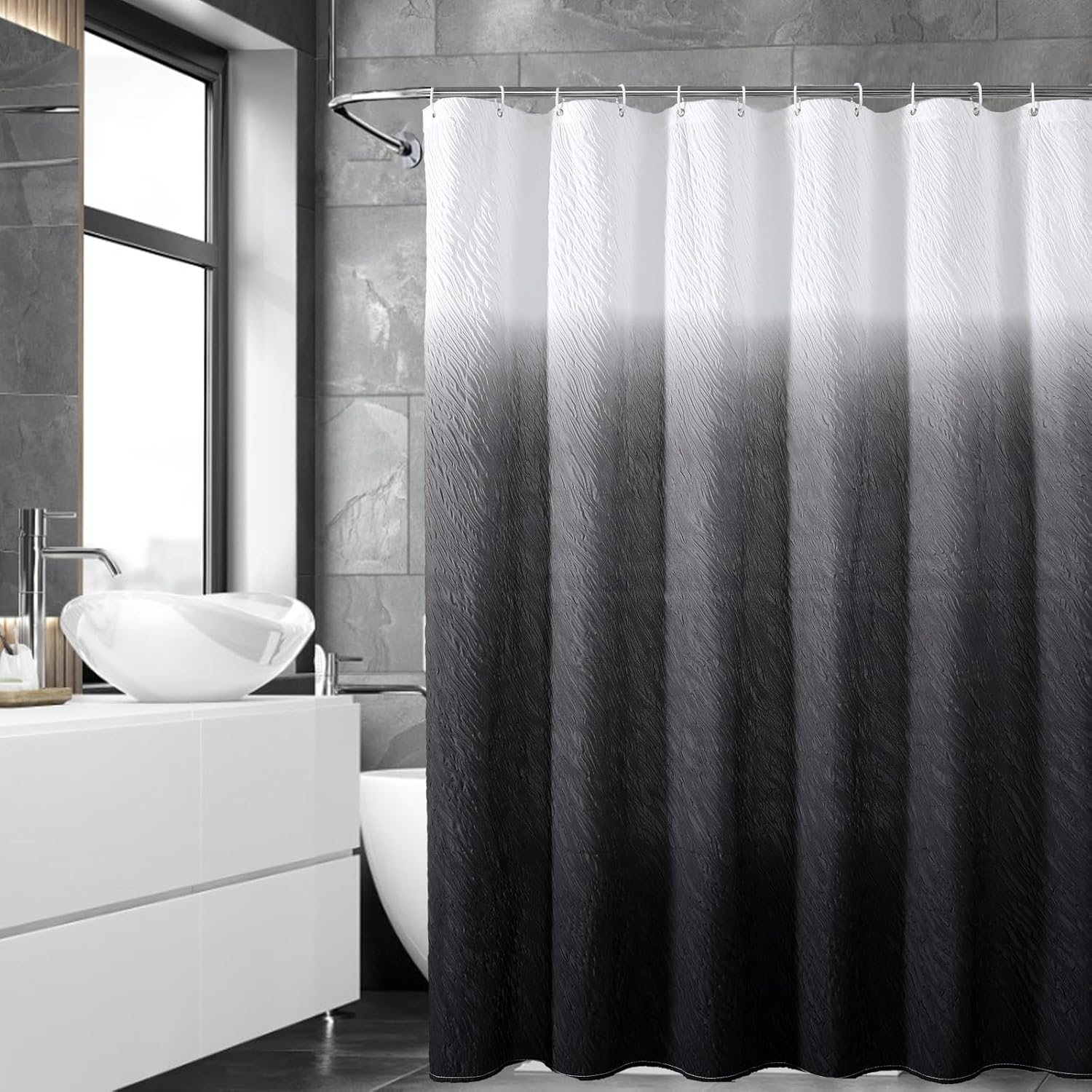 Gradient Bubbles Textured Shower Curtains With Hooks