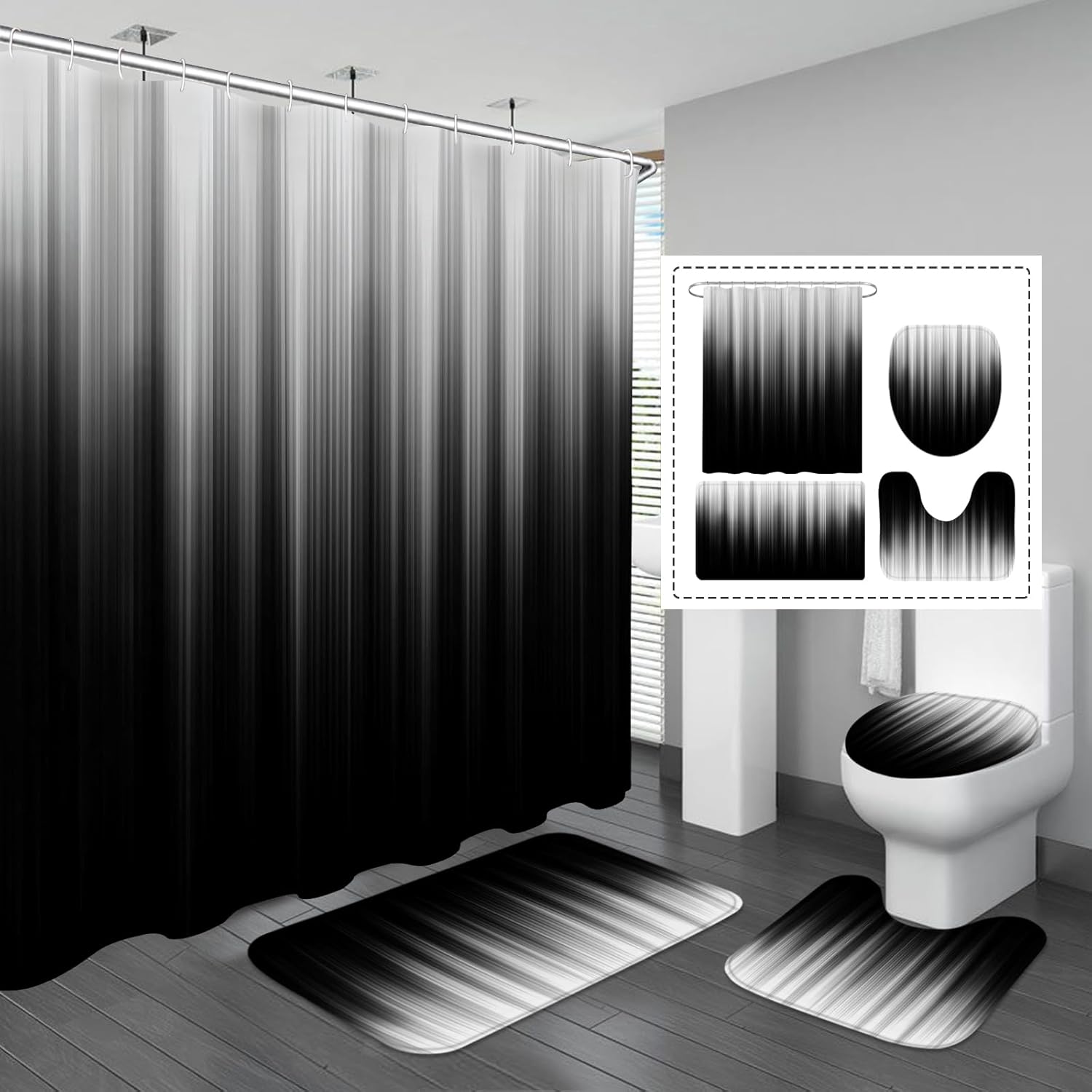 Zrodlmo™4 Pcs Gradient Shower Curtain Bathroom Set With Rugs