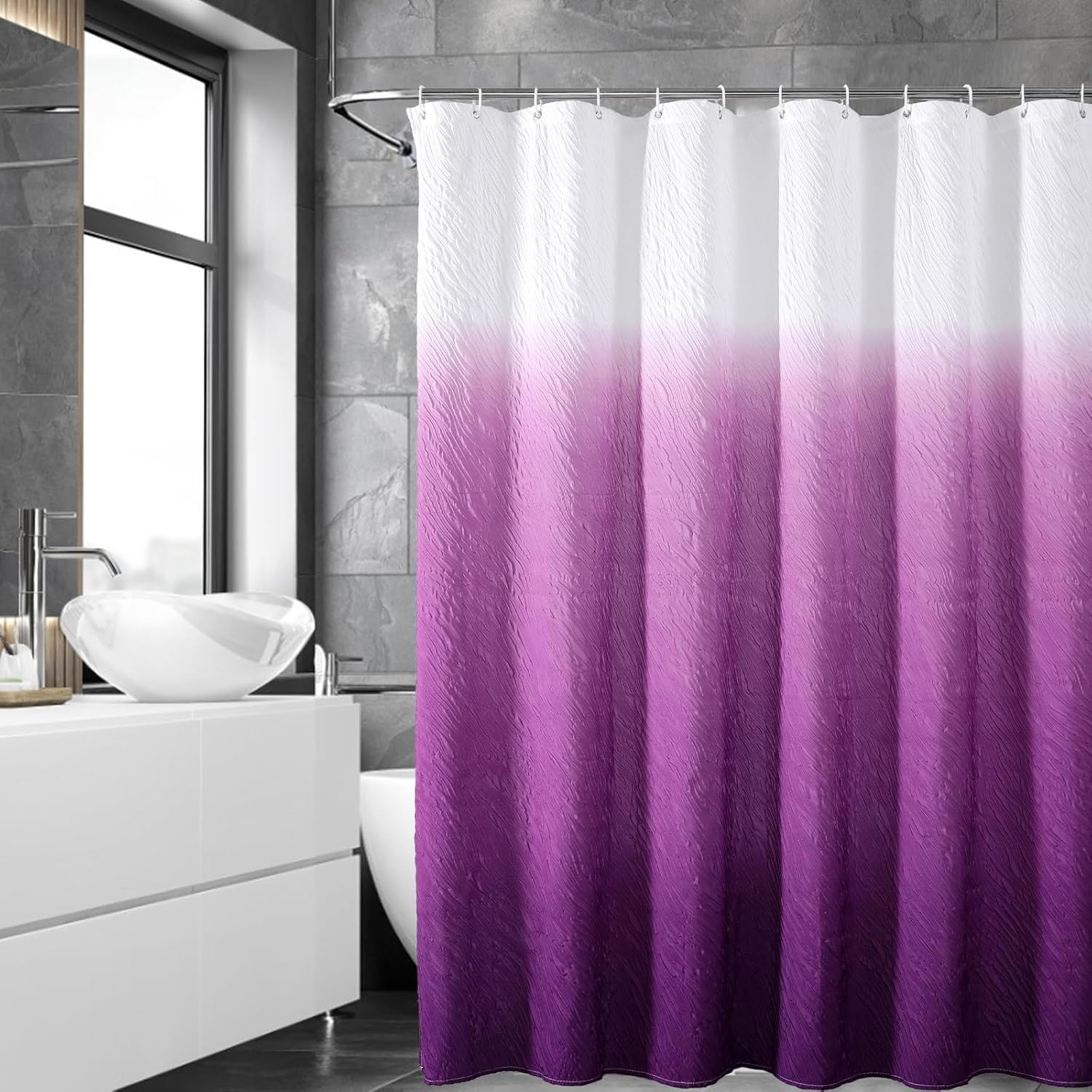 Gradient Bubbles Textured Shower Curtains With Hooks