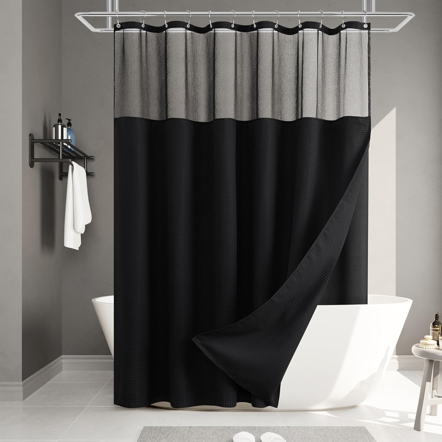 Waffle Waterproof Hotel Grade Bathroom Curtain with Hook