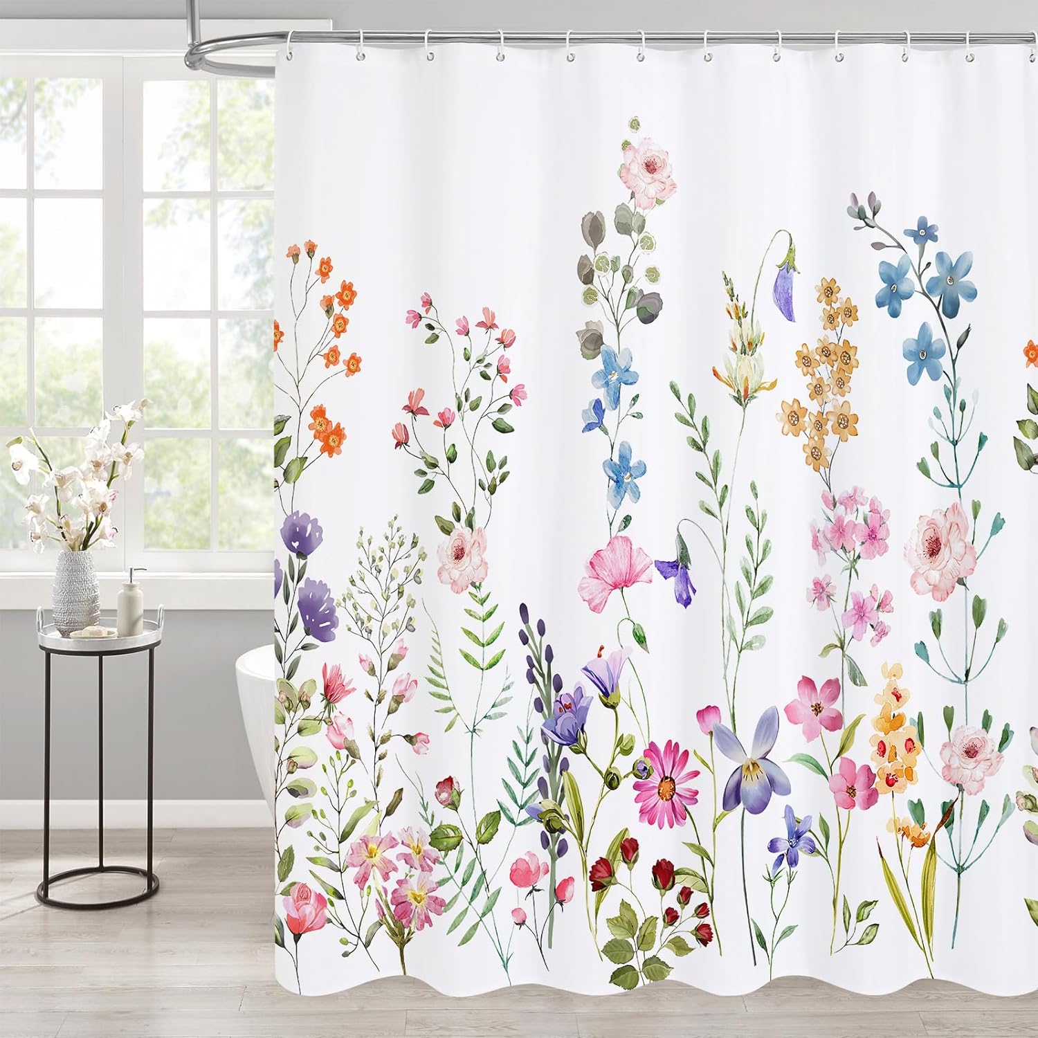 Zrodlmo™Floral Shower Curtain White Waterproof Bathroom