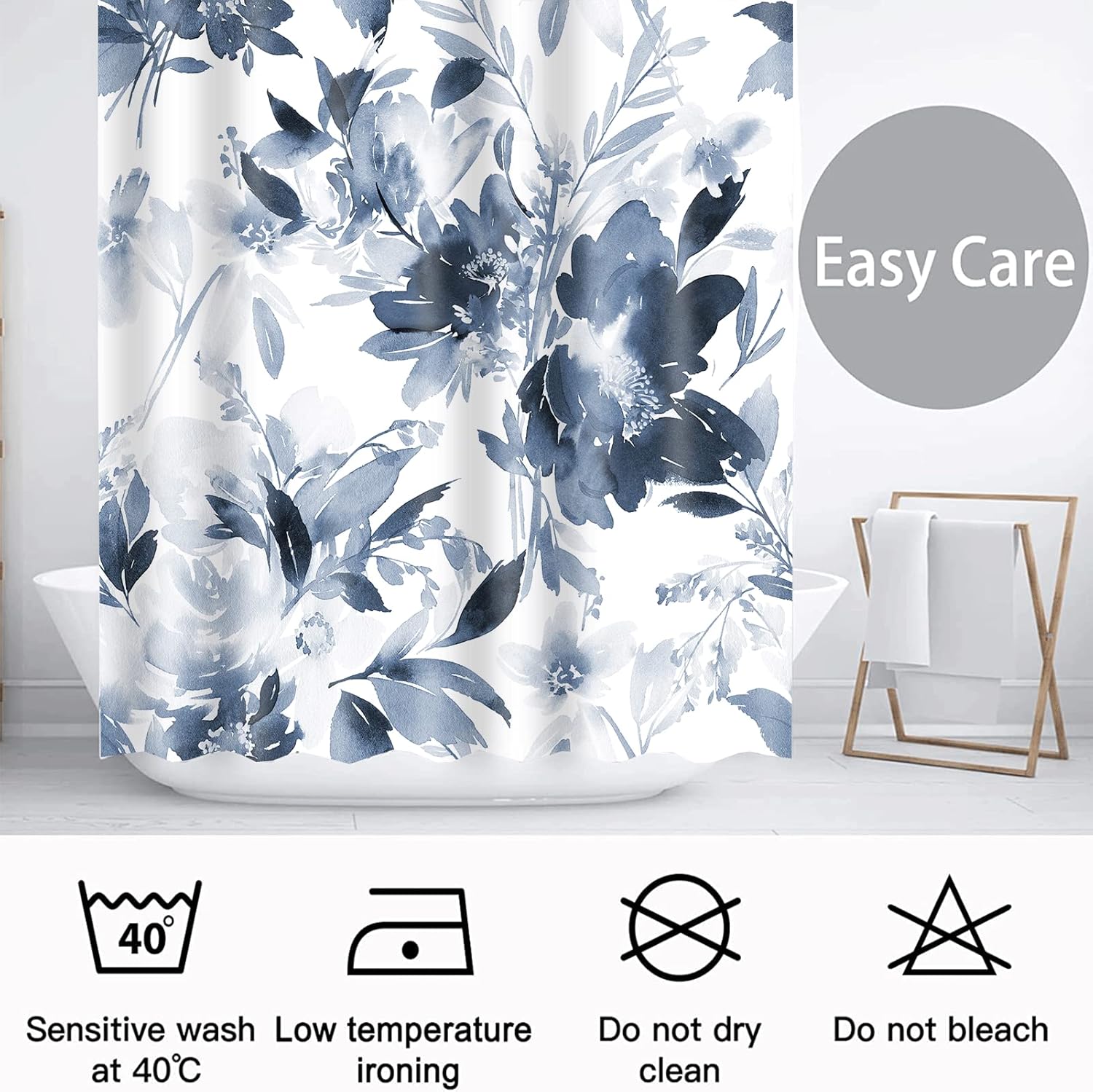 Watercolor Plant Leaves Floral Shower Curtain for Bathroom with Hooks