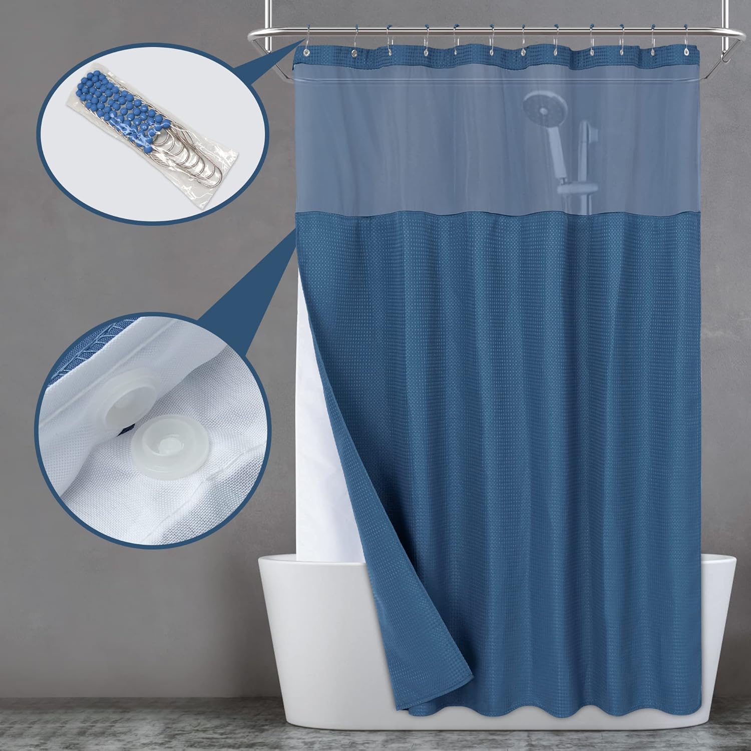 Waffle Waterproof Hotel Grade Bathroom Curtain with Hook