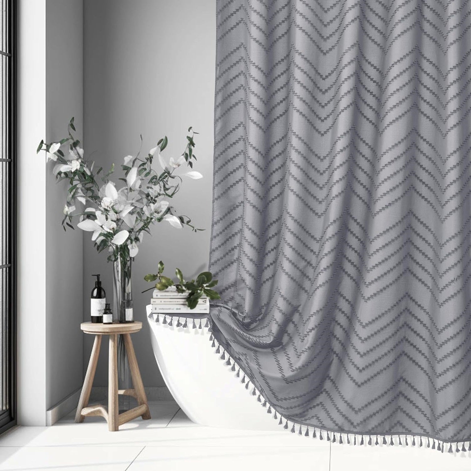 Zrodlmo™Boho Tassel Woven Fabric Shower Curtain