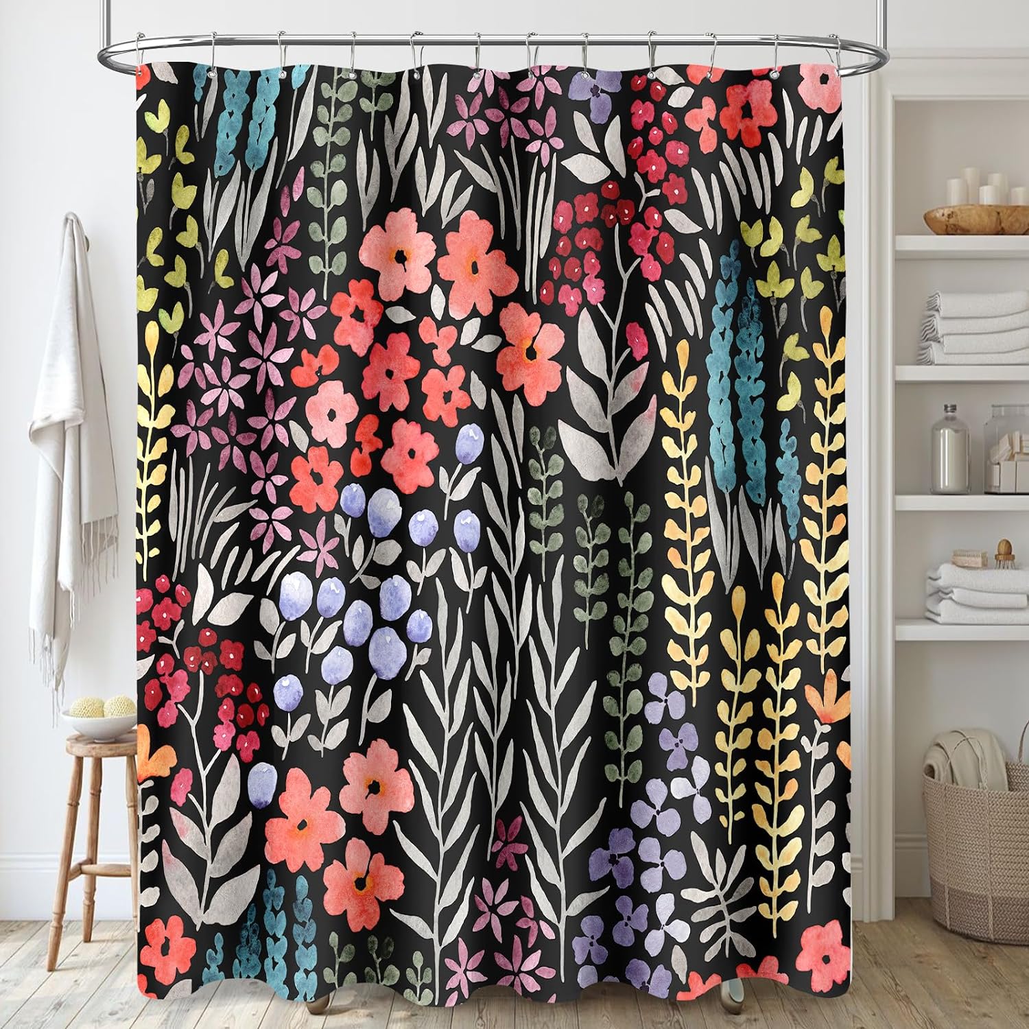 Zrodlmo™Colorful Wildflower Boho Shower Curtain With Hooks