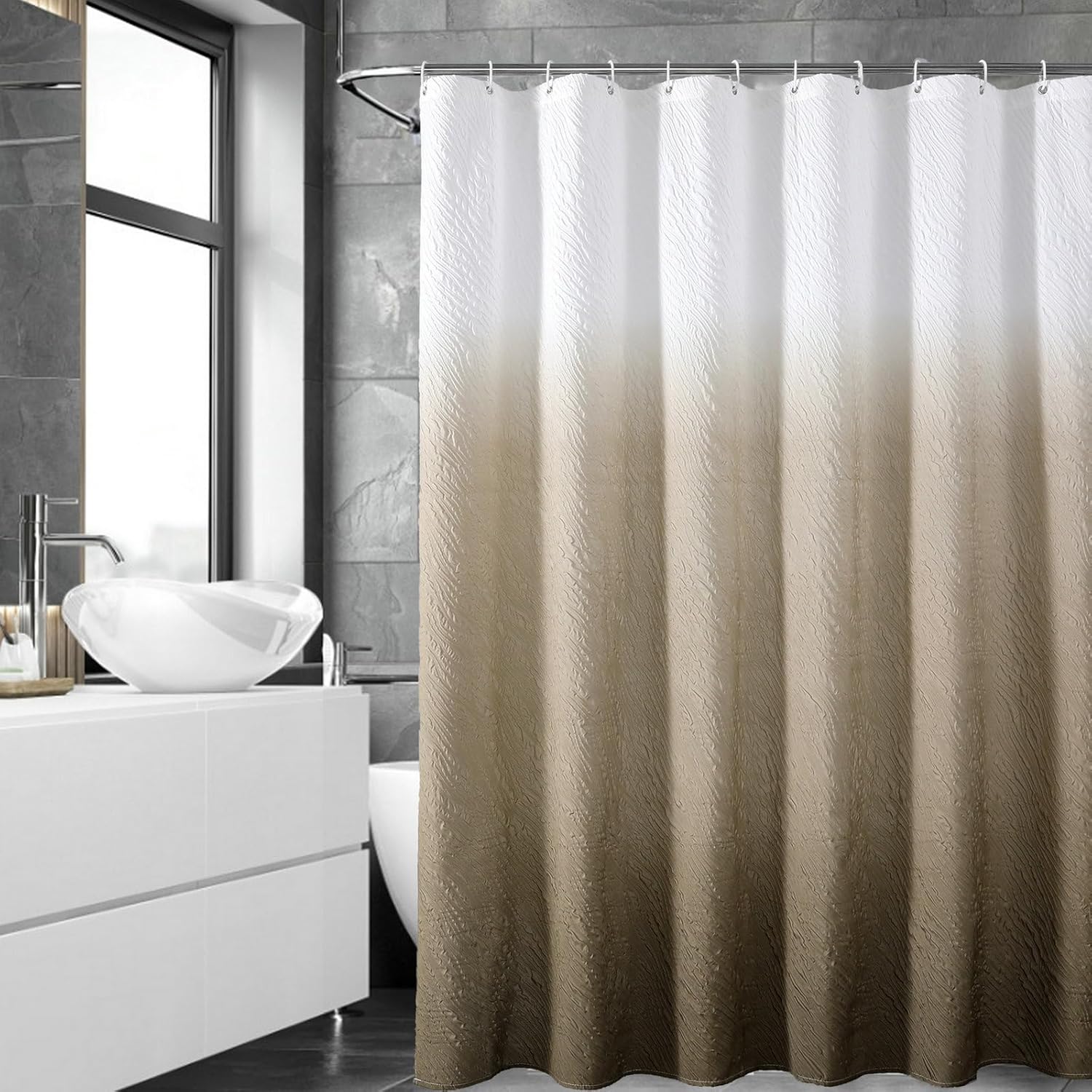 Gradient Bubbles Textured Shower Curtains With Hooks