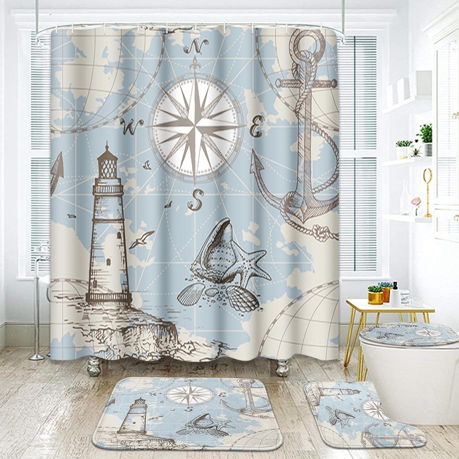Zrodlmo 4 Piece Ocean Bathroom Set and Rugs