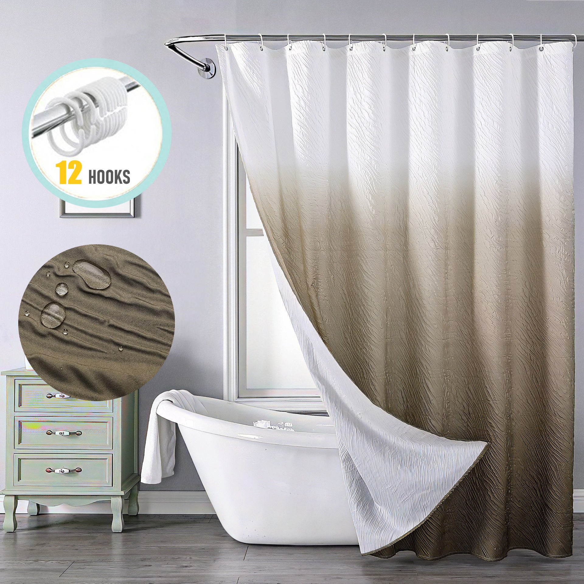 Gradient Bubbles Textured Shower Curtains With Hooks