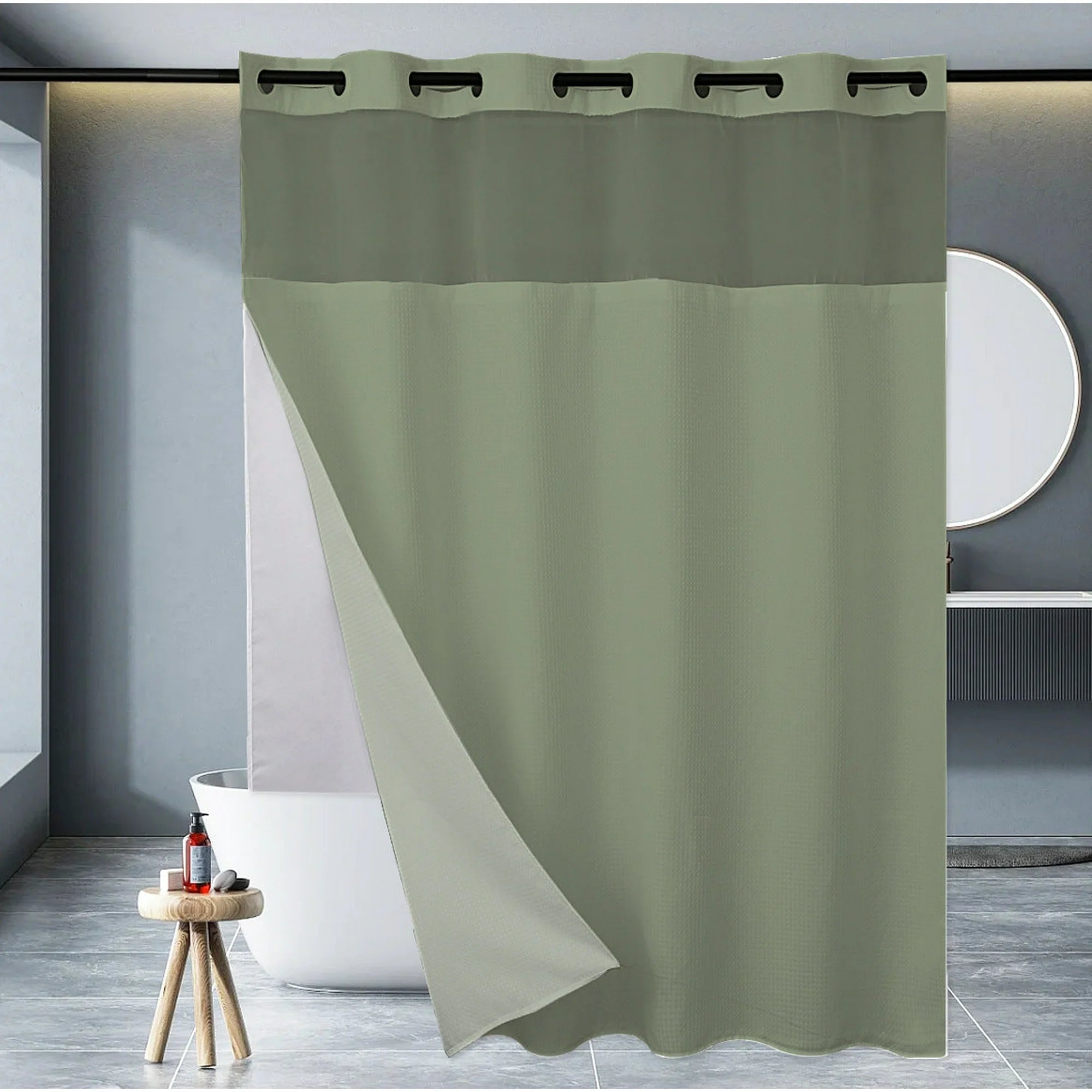 Zrodlmo™No Hook Waffle Waterproof and Mildew Shower Curtain