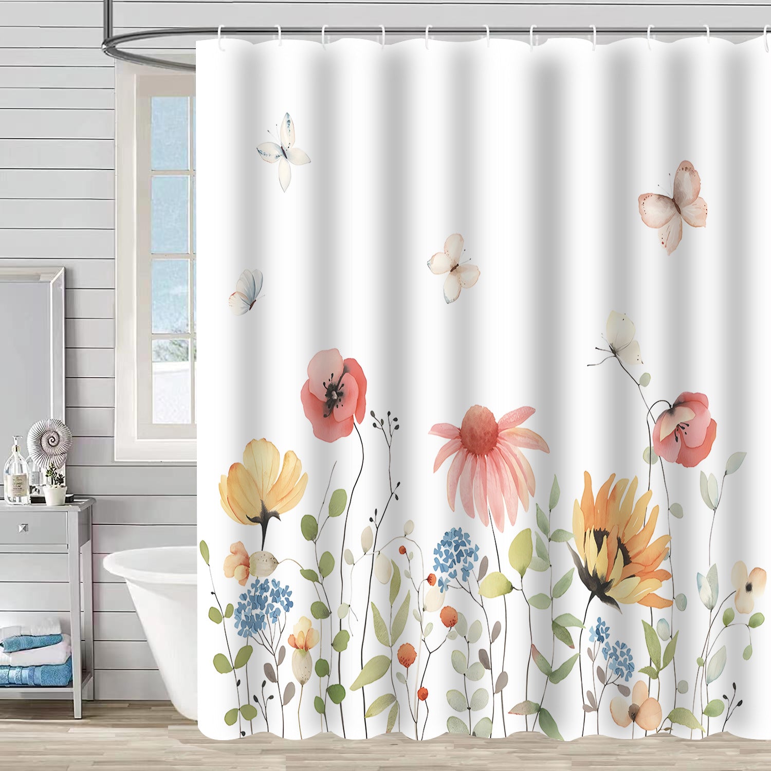 Zrodlmo™Floral Shower Curtain White Waterproof Bathroom