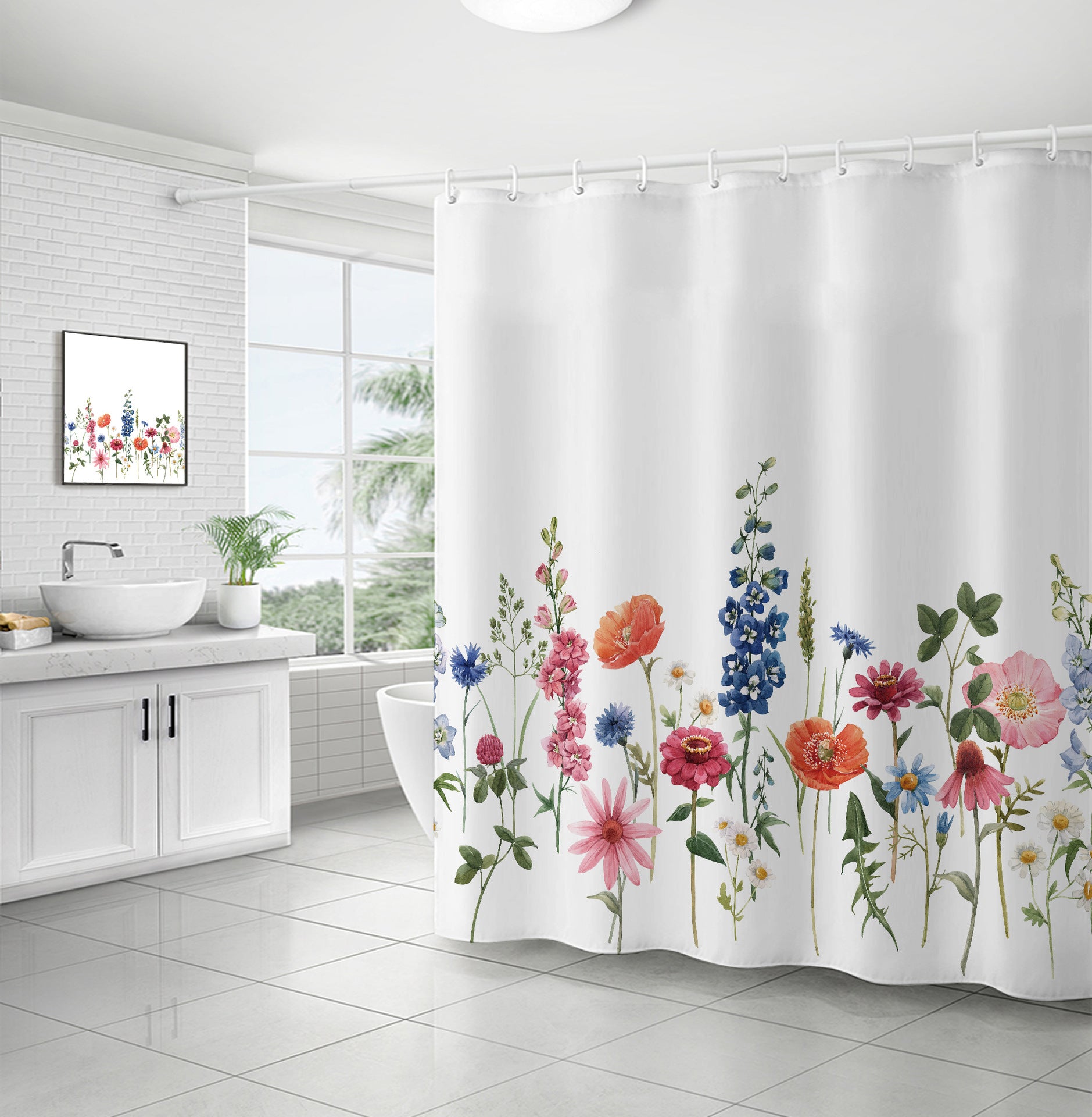 Zrodlmo™Floral Shower Curtain White Waterproof Bathroom