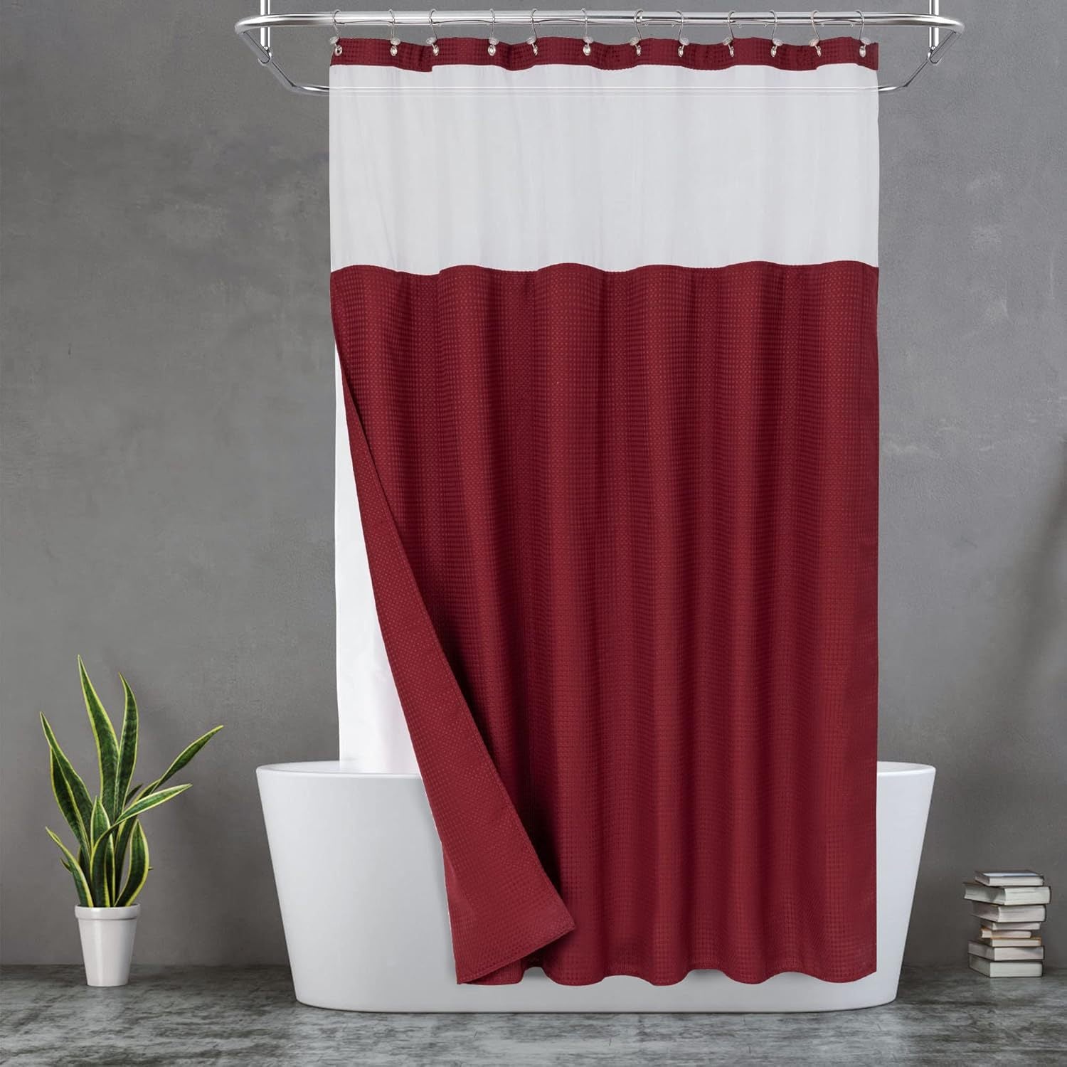 Waffle Waterproof Hotel Grade Bathroom Curtain with Hook