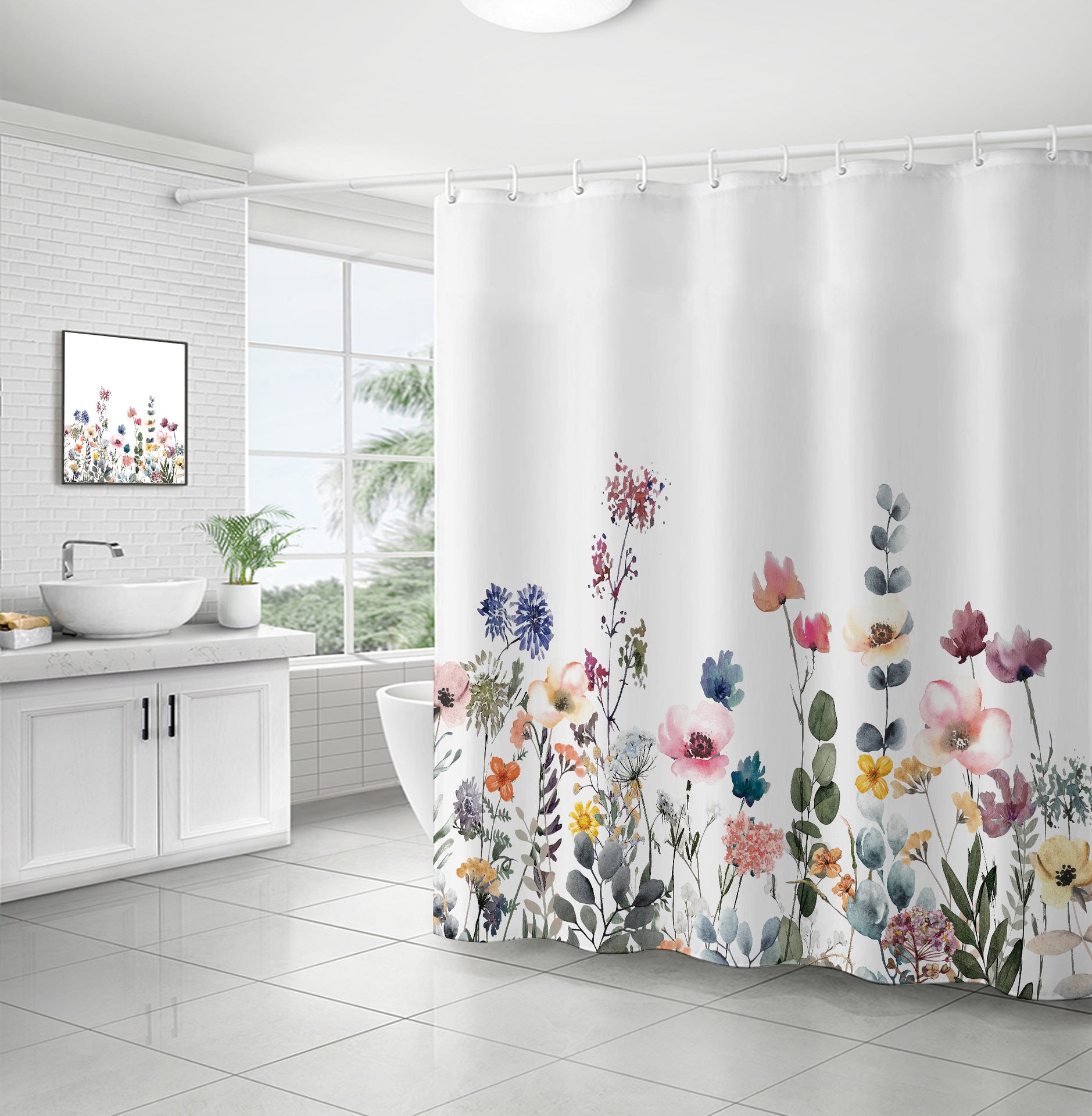 Zrodlmo™Floral Shower Curtain White Waterproof Bathroom