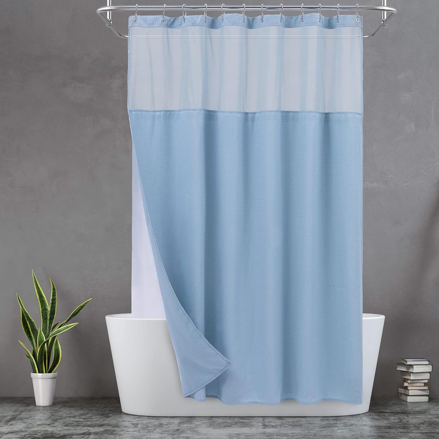Waffle Waterproof Hotel Grade Bathroom Curtain with Hook