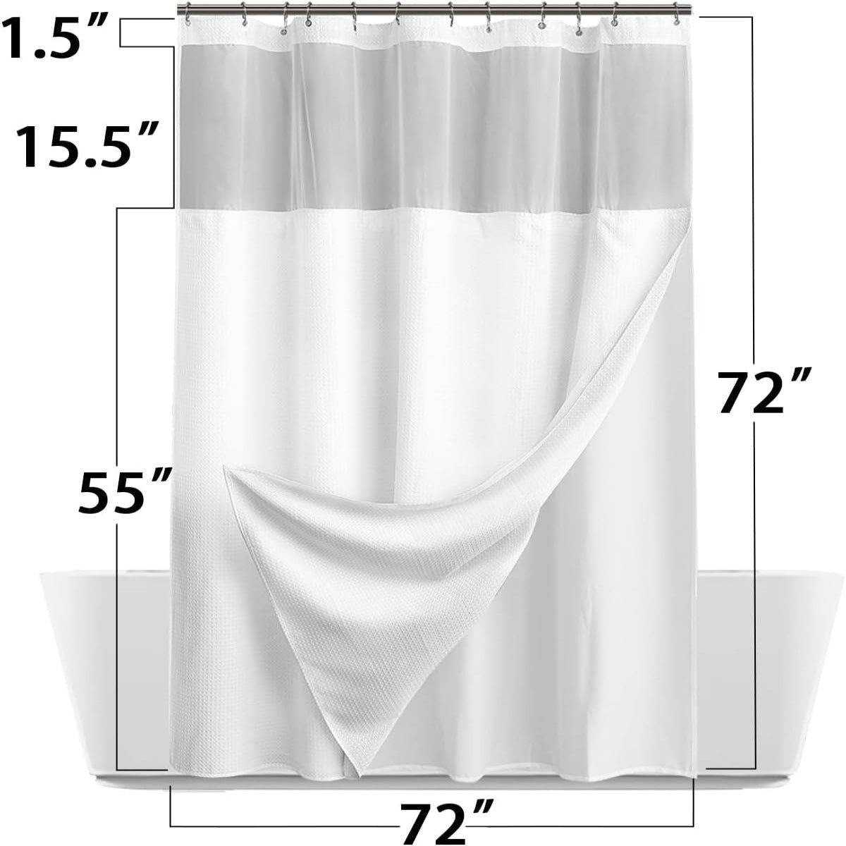 Waffle Waterproof Hotel Grade Bathroom Curtain with Hook