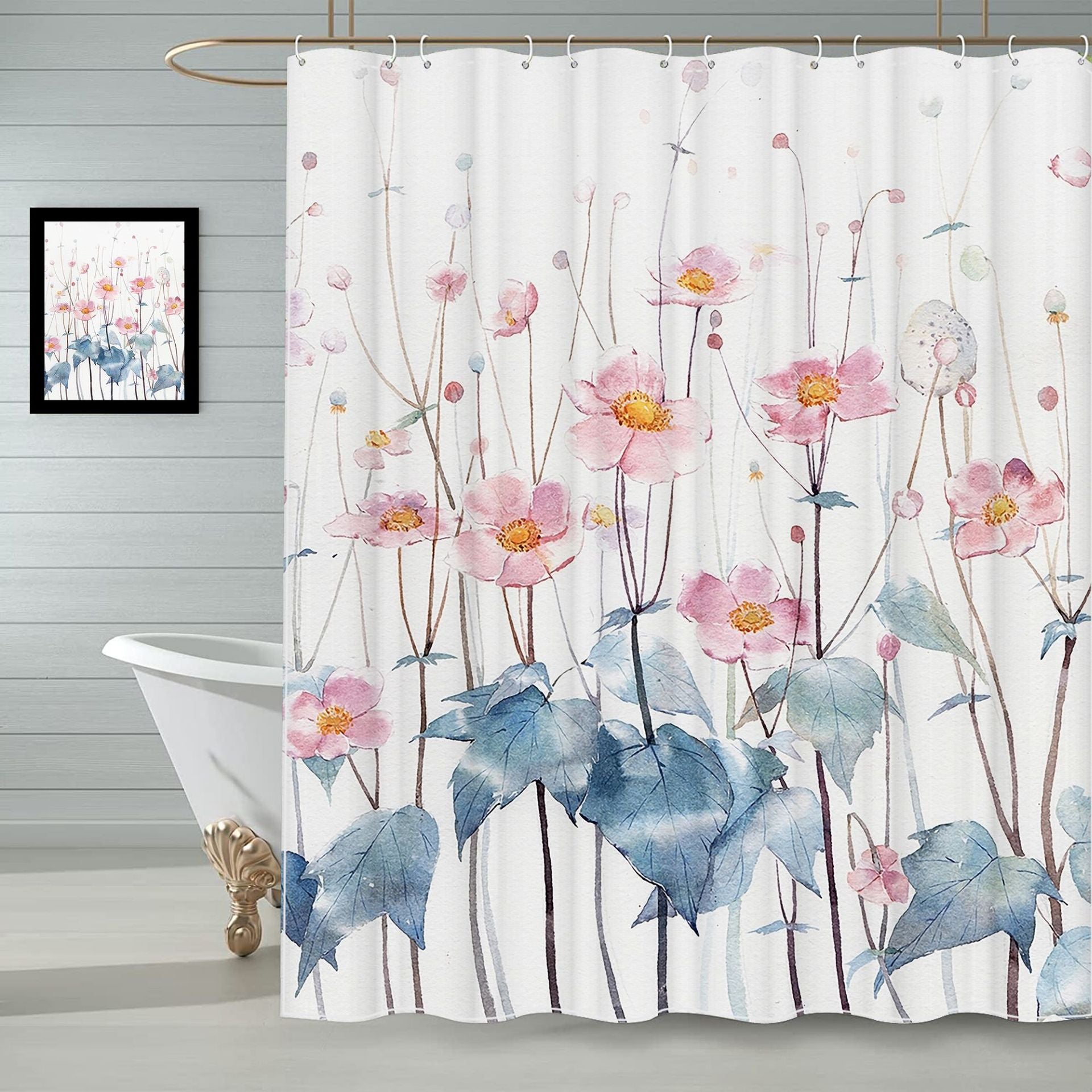 Zrodlmo™Floral Shower Curtain White Waterproof Bathroom