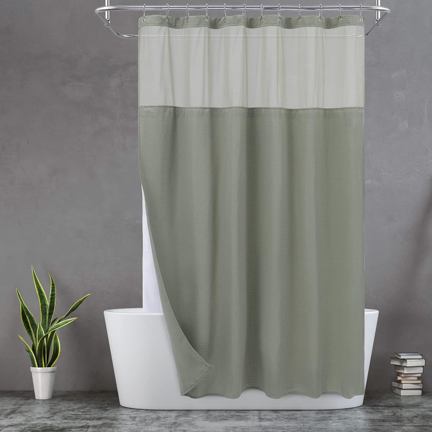 Waffle Waterproof Hotel Grade Bathroom Curtain with Hook