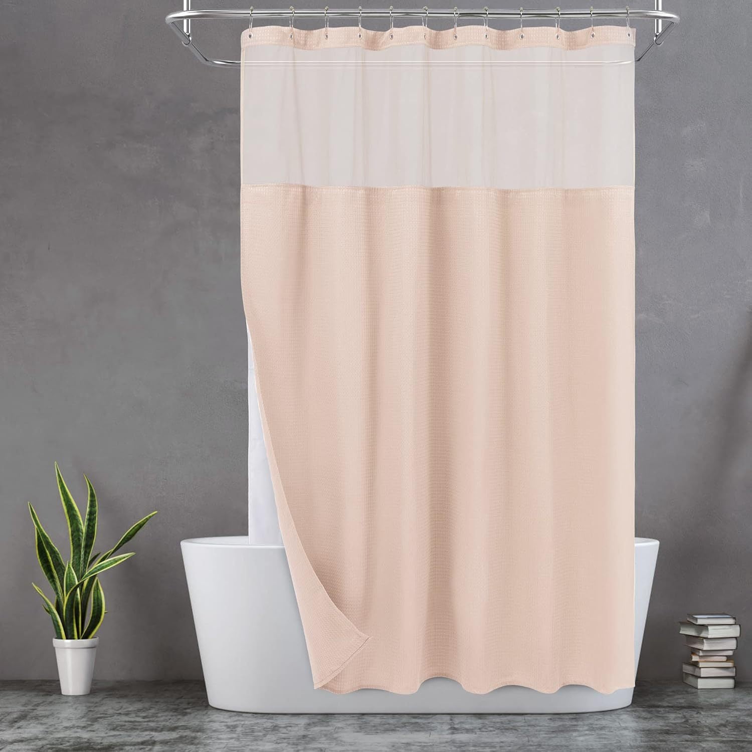 Waffle Waterproof Hotel Grade Bathroom Curtain with Hook