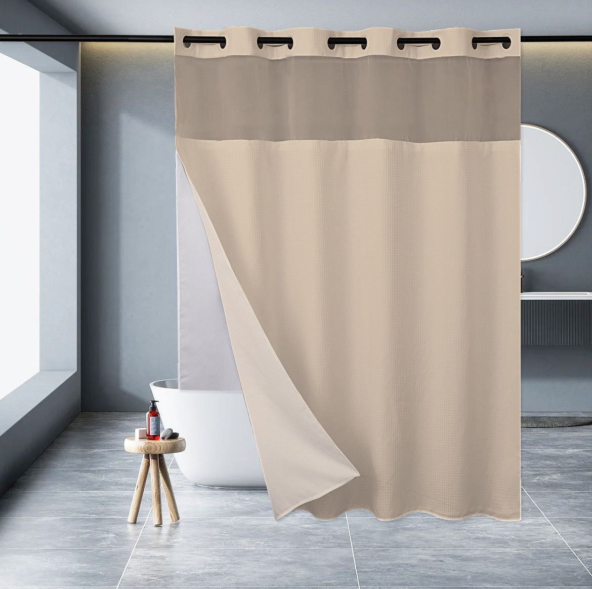 Zrodlmo™No Hook Waffle Waterproof and Mildew Shower Curtain