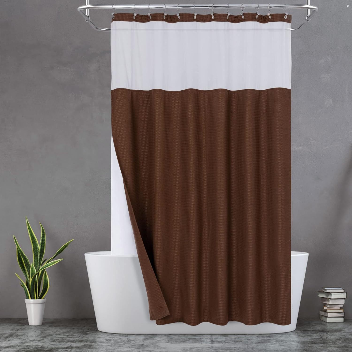 Waffle Waterproof Hotel Grade Bathroom Curtain with Hook