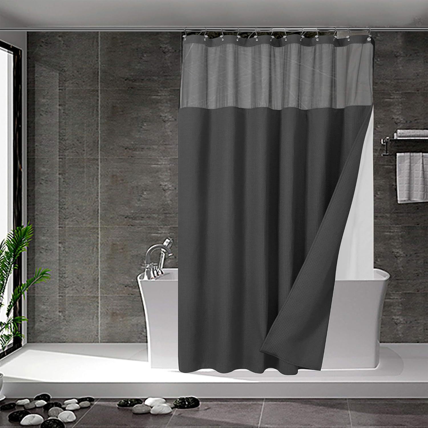 Waffle Waterproof Hotel Grade Bathroom Curtain with Hook