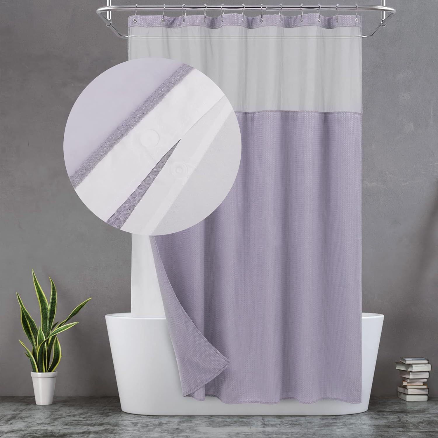 Waffle Waterproof Hotel Grade Bathroom Curtain with Hook