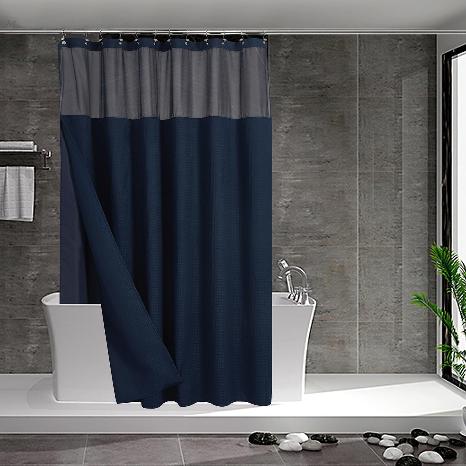 Waffle Waterproof Hotel Grade Bathroom Curtain with Hook