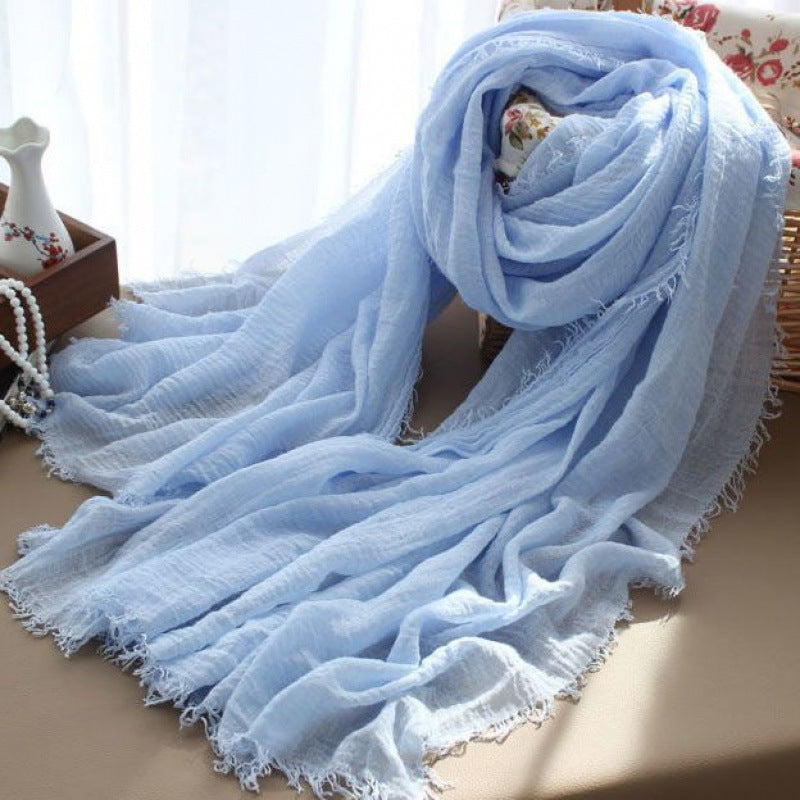 Solid Color Linen Crumpled Bubble Scarf