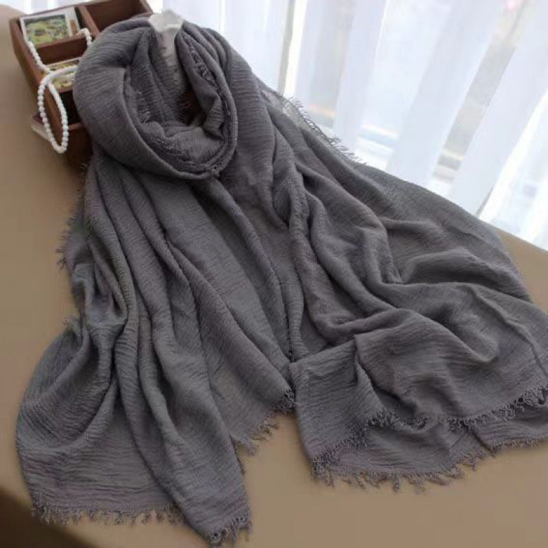 Solid Color Linen Crumpled Bubble Scarf