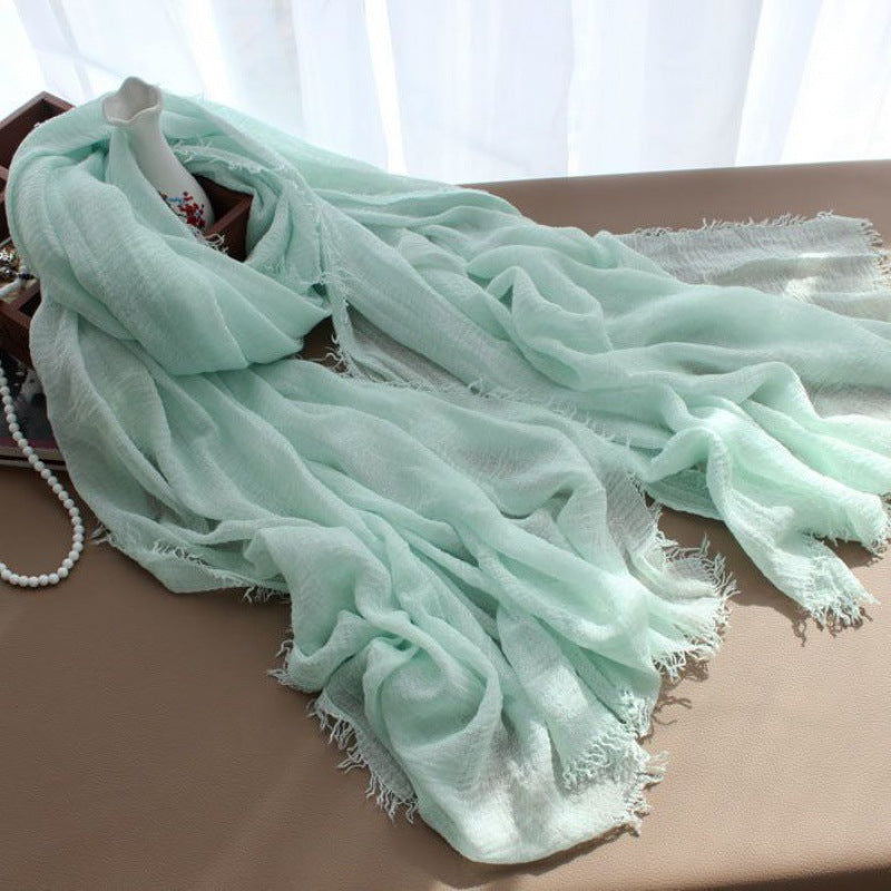 Solid Color Linen Crumpled Bubble Scarf