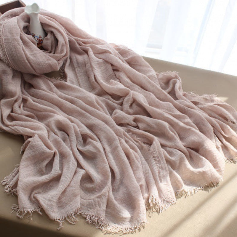 Solid Color Linen Crumpled Bubble Scarf