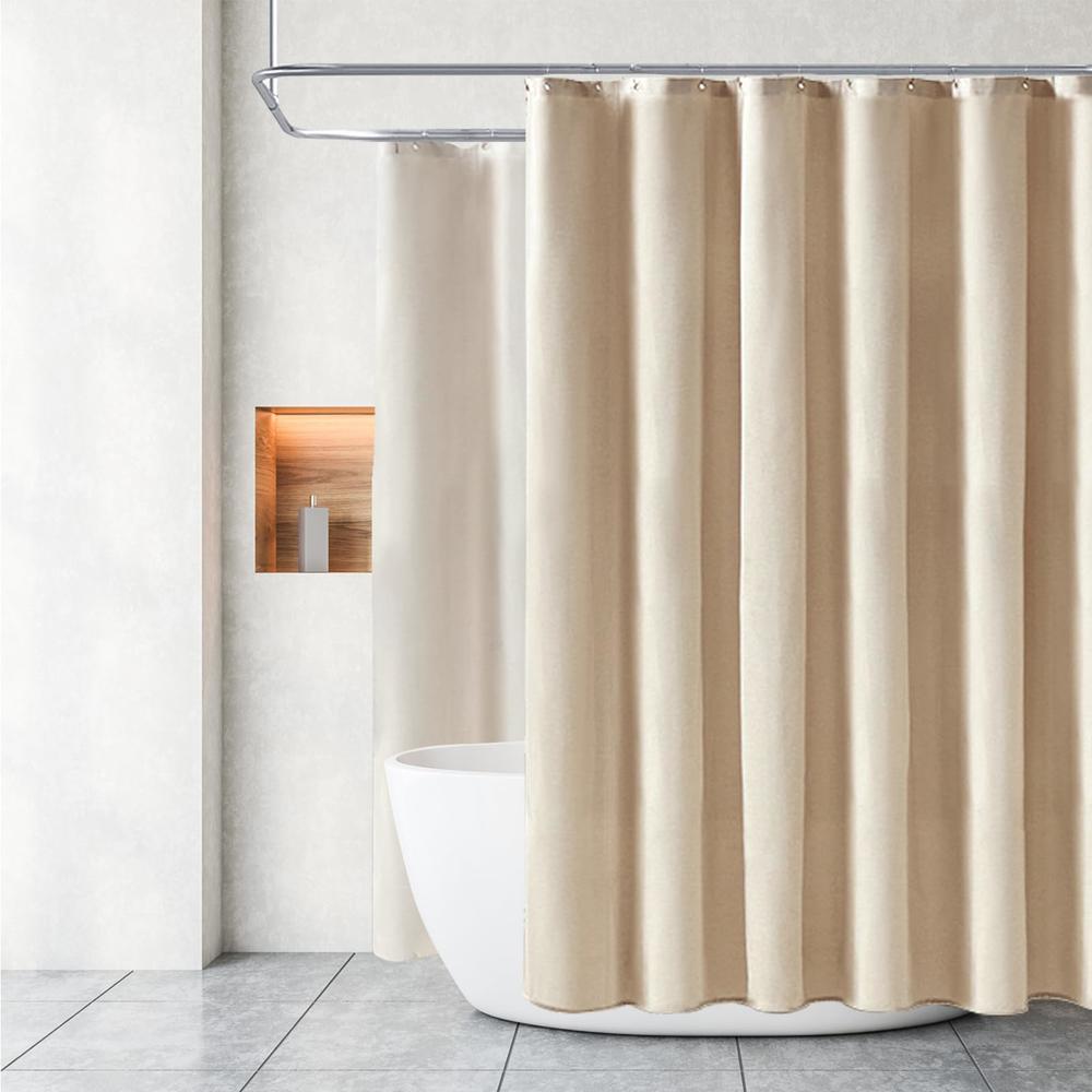 Linen Textured Cloth Shower Curtain With Hooks