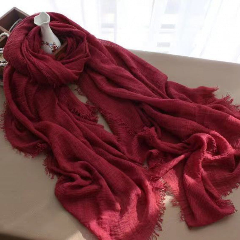 Solid Color Linen Crumpled Bubble Scarf