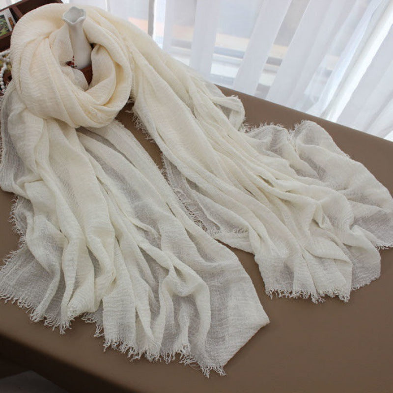 Solid Color Linen Crumpled Bubble Scarf