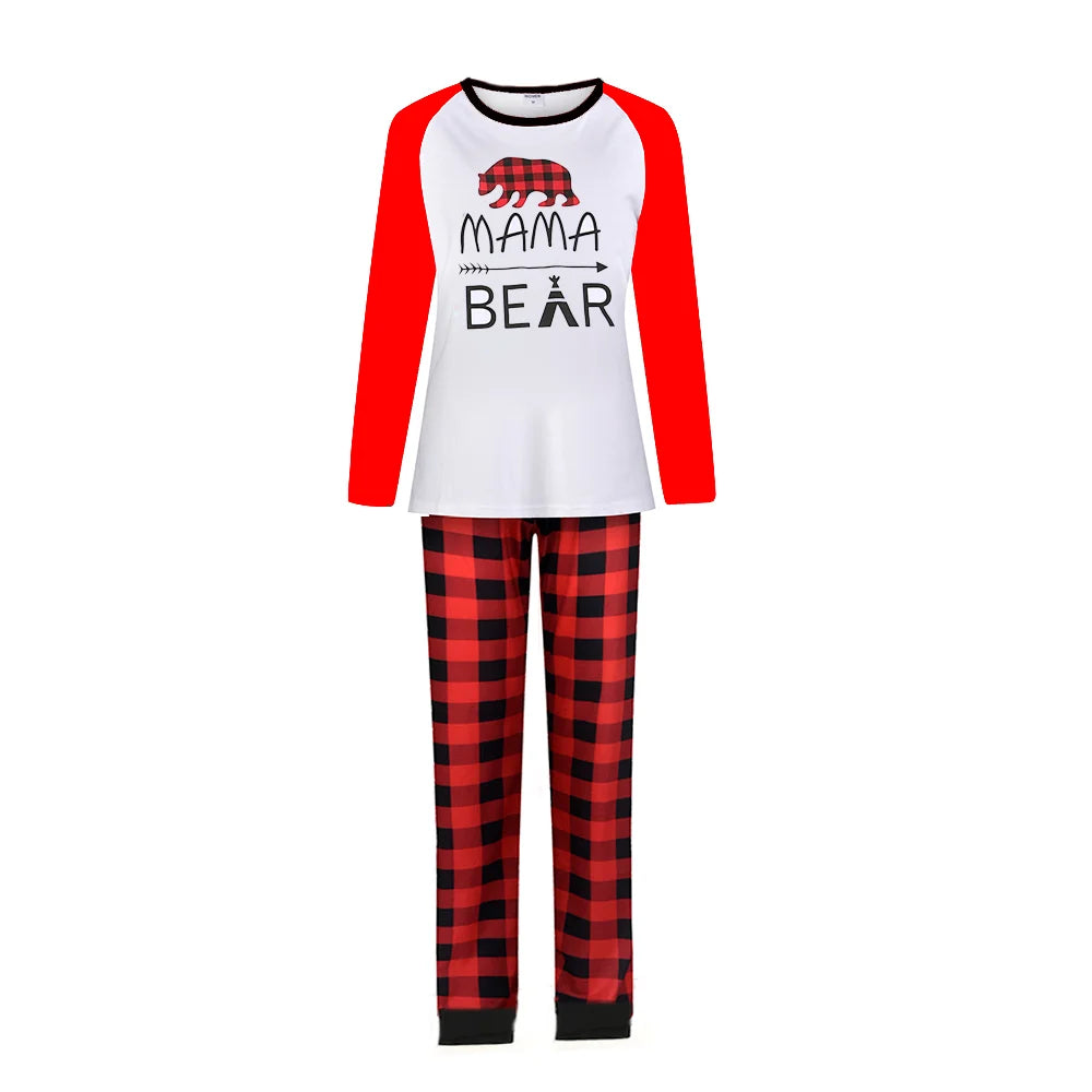 Family Matching Papa Bear & Mama Bear Red Plaid Pajamas Sets