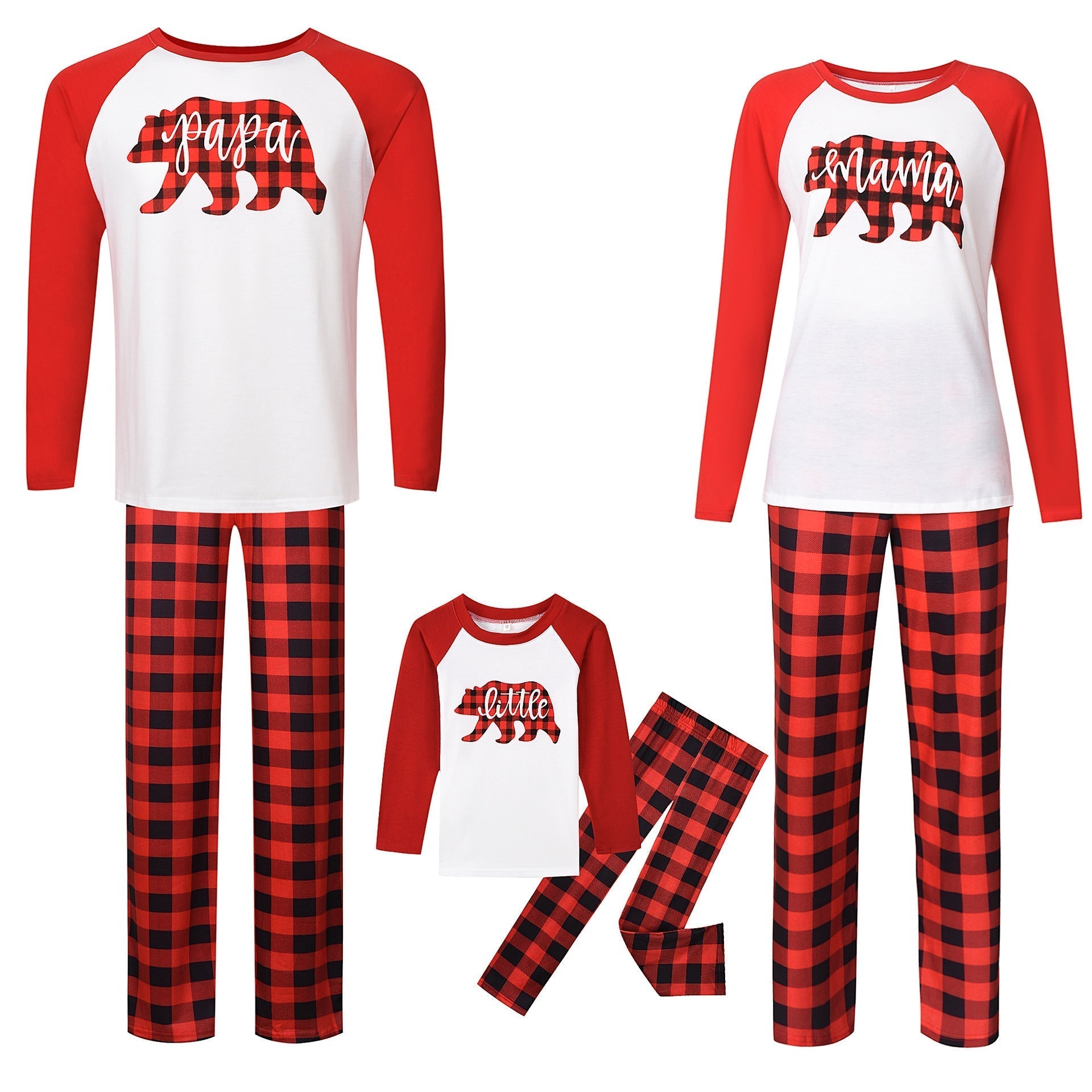 Family Matching Bear Print Plaid Pajamas Set