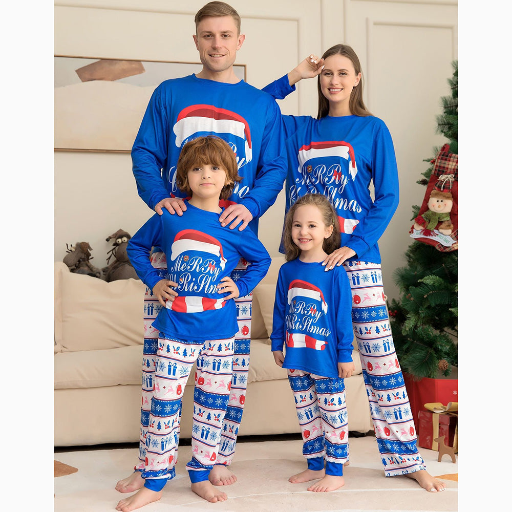 Merry Christmas Family Matching Pajamas Set Blue Print Sleepwear