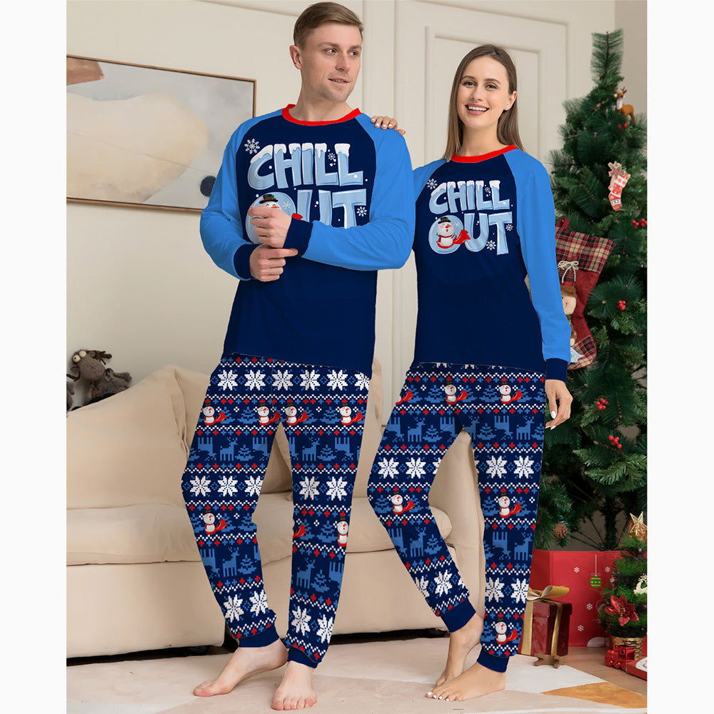 Blue Snowman Print Christmas Family Matching Pajamas