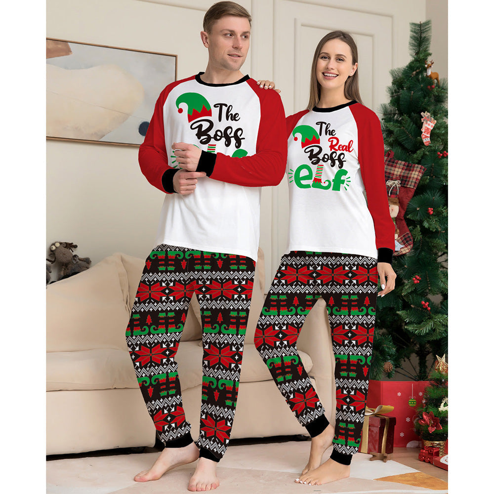 Christmas The Actual Boss Elf Squad Print Stripe Family Matching Pajamas Sets